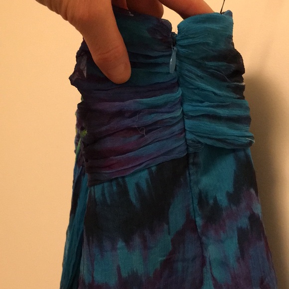 Silk Blue Tie-Dye Strapless Going Out Top - Picture 4 of 5